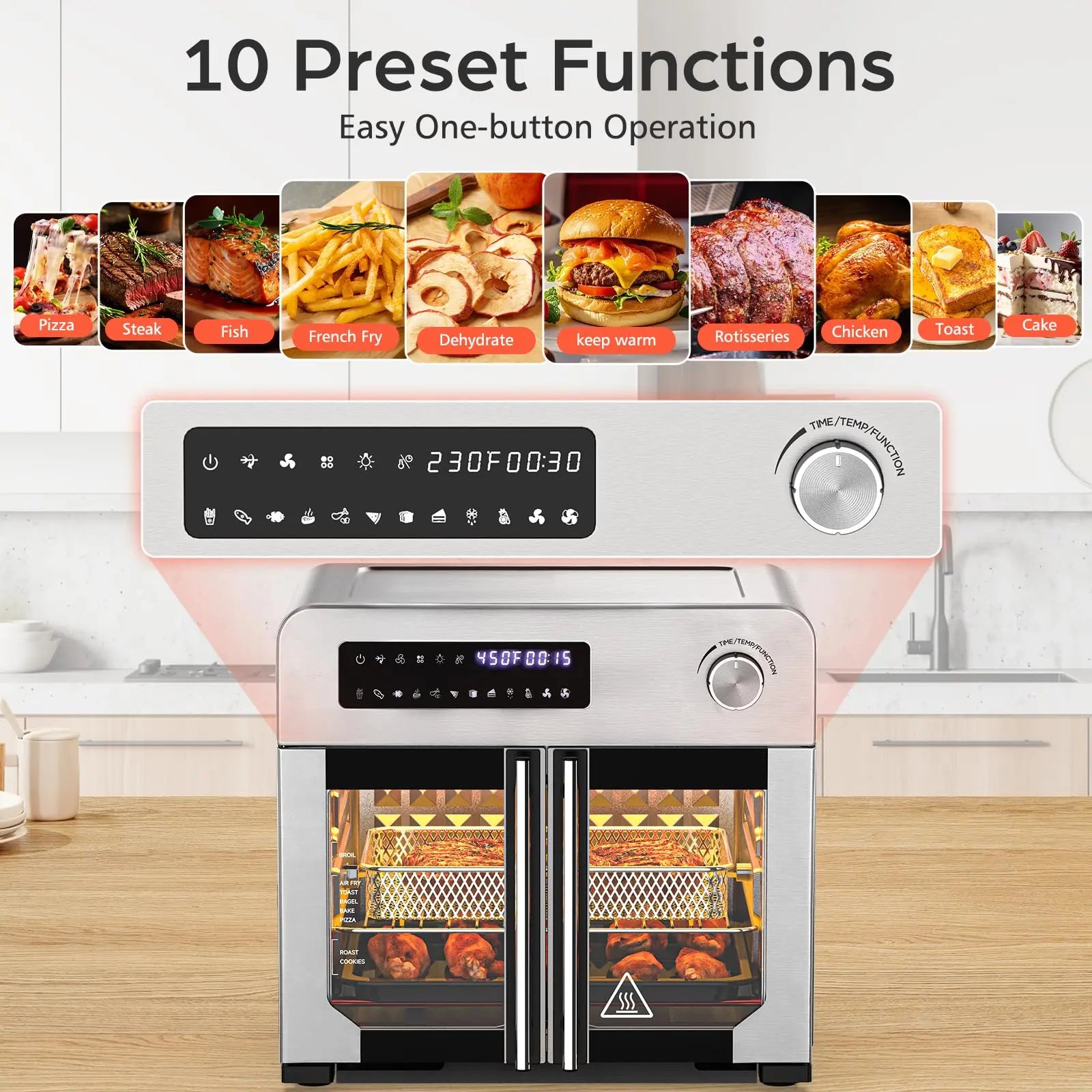 24QT French Door Countertop Air Fryer Toaster Oven10-in-1